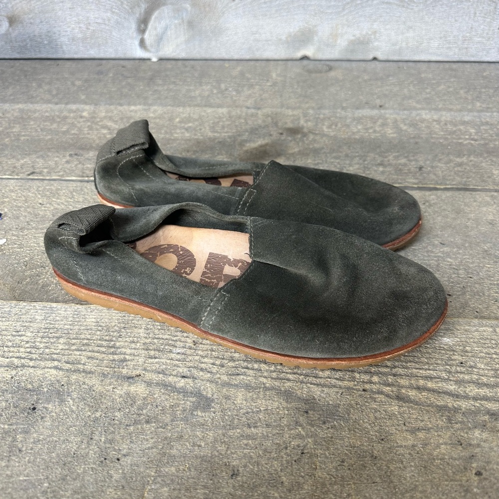 Sorel Ella Slip-On Shoes Women's Alpine Tundra Size 6 Green Leather